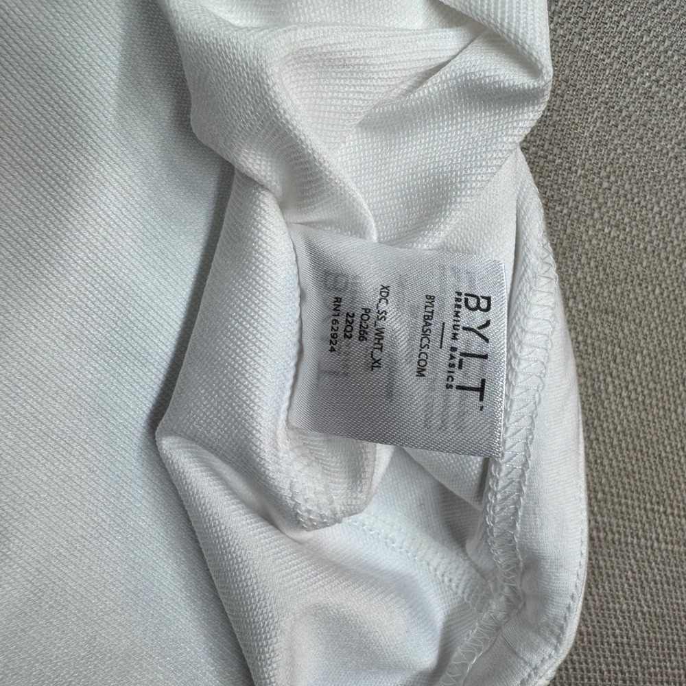 BYLT Premium Basics Mens XL Drop Cut Short Sleeve Lux White Curved Hem Tee - Picture 8 of 8